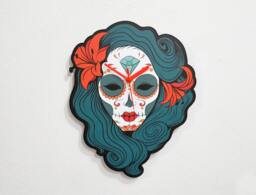 Sugar Skull Catrina Calavera Teal Hair - Wall Clock