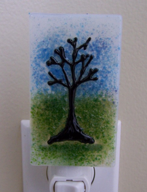 Fused Glass Night Light Tree On White - image 1