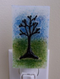Fused Glass Night Light Tree On White
