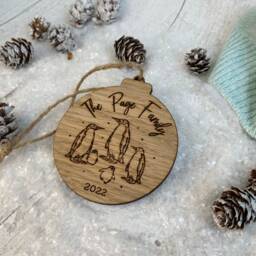 Personalised Family Christmas Bauble - Penguin Decoration Wooden - thumbnail 3