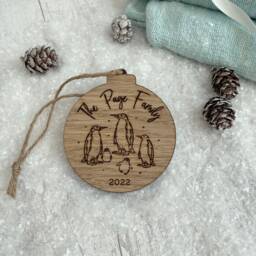 Personalised Family Christmas Bauble - Penguin Decoration Wooden - thumbnail 2