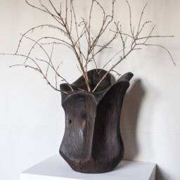 Handmade Cypress Wood Vase Large Japanese Home Decor - thumbnail 2