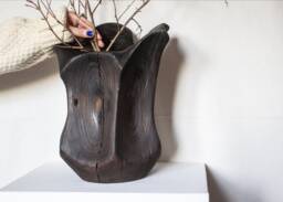 Handmade Cypress Wood Vase Large Japanese Home Decor - thumbnail 1