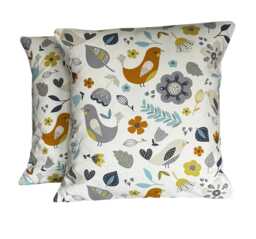 "2 X Fryetts Dalarna Whimsical Bird Ochre Duck Egg Cream Scatter Cushion Covers 16""-24"