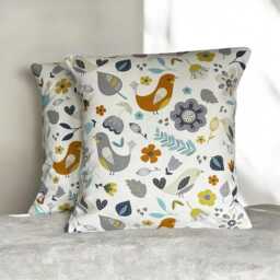 Fryetts Dalarna Bird Floral Cushion Cover Duck Egg, Ochre, Grey Set Of 2 - thumbnail 2