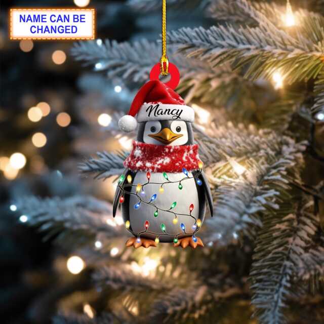 Custom Name Cute Penguin Personalized Ornament, Christmas Tree Hanging Decor, Flat 2D Gift Ornament - image 1