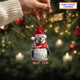 Custom Name Cute Penguin Personalized Ornament, Christmas Tree Hanging Decor, Flat 2D Gift Ornament - thumbnail 2