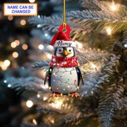 Custom Name Cute Penguin Personalized Ornament, Christmas Tree Hanging Decor, Flat 2D Gift Ornament