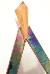 Handmade Mirror, Iridescent Glass, Chevron Shape, Hammered Copper - thumbnail 3