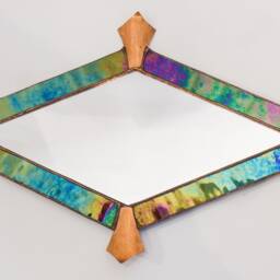 Handmade Mirror, Iridescent Glass, Chevron Shape, Hammered Copper - thumbnail 2