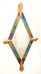 Handmade Mirror, Iridescent Glass, Chevron Shape, Hammered Copper