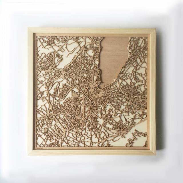 Geneva Wooden Map - Laser Cut City Streets, Framed 3D Wall Art - image 1