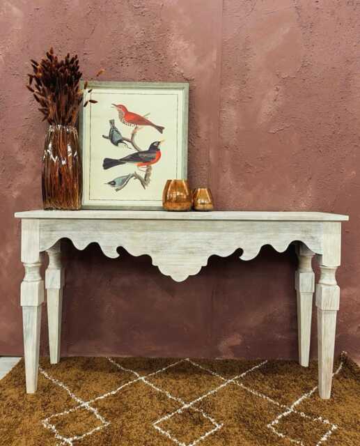 Hand-Carved Mango Wood Console Table - Creamwashed Finish - image 1