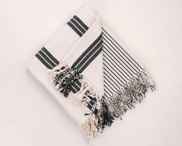 Black & White Striped Turkish Cotton Bath Towel Set Soft & Absorbent - image 1