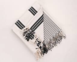 Black & White Striped Turkish Cotton Bath Towel Set Soft & Absorbent - thumbnail 1