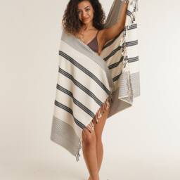 Black & White Striped Turkish Cotton Bath Towel Set Soft & Absorbent - thumbnail 2
