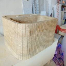 Hand Reeded Travertine Sink Wall Mount Or Vanity Top - thumbnail 4
