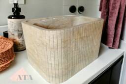 Hand Reeded Travertine Sink Wall Mount Or Vanity Top - thumbnail 1