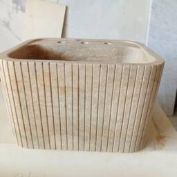 Hand Reeded Travertine Sink Wall Mount Or Vanity Top - thumbnail 2