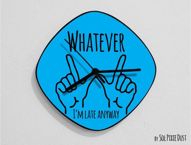 Whatever, I'm Late Anyway Hand Symbol/Oval Blue - Wall Clock - image 1