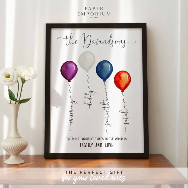 Custom Coloured Balloon Family Gift Print Personalized Wall Art, For Mum Or Whole - image 1