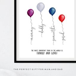 Custom Coloured Balloon Family Gift Print Personalized Wall Art, For Mum Or Whole - thumbnail 2