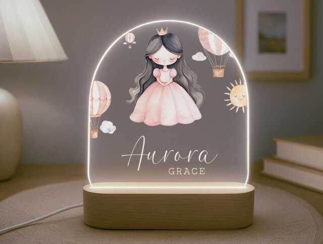 Personalised Children's Princess Night Light - Led Lamp Nursery Decor Baby Girl Gift For New Name Sign Bedroom - image 1