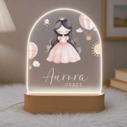 Personalised Children's Princess Night Light - Led Lamp Nursery Decor Baby Girl Gift For New Name Sign Bedroom - thumbnail 2