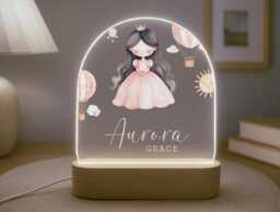 Personalised Children's Princess Night Light - Led Lamp Nursery Decor Baby Girl Gift For New Name Sign Bedroom - thumbnail 1