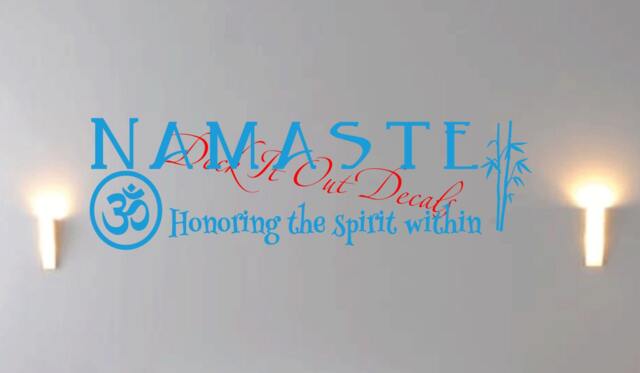 Namaste Honoring The Spirit Within Vinyl Quote With Bamboo & Om Symbol Wall Decal.... E00125 - image 1