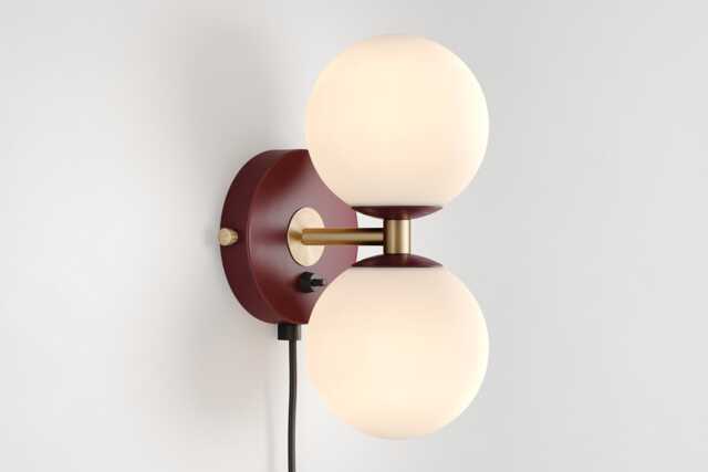 Mia Mid Century Modern Plug-In Wall Sconce Burgundy Red Sphere Milk Glass Globe Plafond Vanity Light Bedside Lamp Retro Fixture - image 1