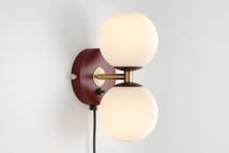 Mia Mid Century Modern Plug-In Wall Sconce Burgundy Red Sphere Milk Glass Globe Plafond Vanity Light Bedside Lamp Retro Fixture
