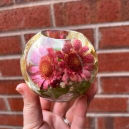 Flower Preservation Sphere Resin Tea Light Holder, Memorial Keepsake - thumbnail 2