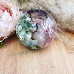 Flower Preservation Sphere Resin Tea Light Holder, Memorial Keepsake - thumbnail 3