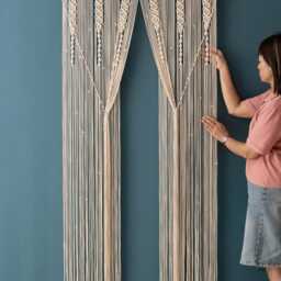 Macrame Curtain, Modern Wall Art, Door Window Macrame, Farmhouse Home Decor, Bedroom Valance, Bohemian Tapestry C06 - thumbnail 4