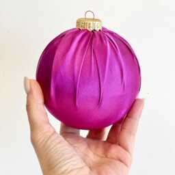 Handmade Burgundy Satin Christmas Ball Ornament - thumbnail 2