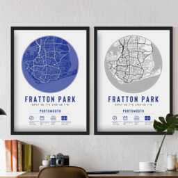Portsmouth Fratton Park Map - Prints & Frames Available Pompey Football Gift For Him Stadium Artwork Dad Brother Boyfriend Supporter - thumbnail 3