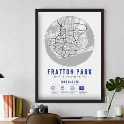 Portsmouth Fratton Park Map - Prints & Frames Available Pompey Football Gift For Him Stadium Artwork Dad Brother Boyfriend Supporter - thumbnail 2