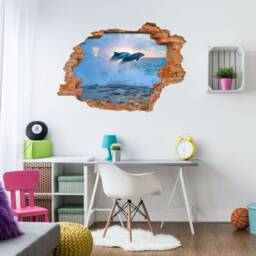 034 Wall Decal - Hole in The Dolphins Water Sea 6 Sizes Leaking Sticker Mural Decoration Children's Room Nikima - thumbnail 2