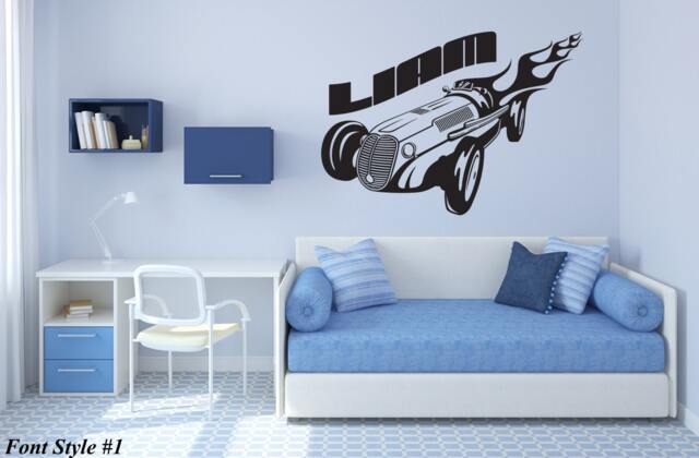 Wall Vinyl Decal Put Your Name Create Custom Personalized Boy's With Hot Rod Car Auto Decor For Nursery Or Children's Room - #1019D - image 1