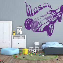 Wall Vinyl Decal Put Your Name Create Custom Personalized Boy's With Hot Rod Car Auto Decor For Nursery Or Children's Room - #1019D - thumbnail 2