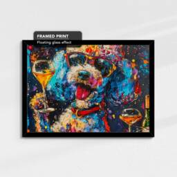 Poodle Toasting Drink Glasses Dog Pet Art Abstract Oil Painting Framed Poster Print & Canvas Wall Living Home Decor Interior Gift - thumbnail 2