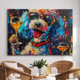 Poodle Toasting Drink Glasses Dog Pet Art Abstract Oil Painting Framed Poster Print & Canvas Wall Living Home Decor Interior Gift - thumbnail 1