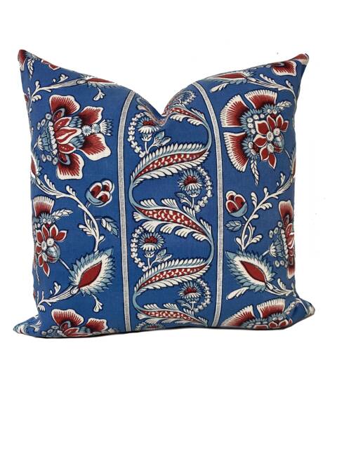 Schumacher Marielle Vine Denim & Red Cushion Cover Pillow Double Sided - image 1