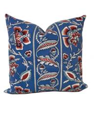 Schumacher Marielle Vine Denim & Red Cushion Cover Pillow Double Sided - thumbnail 1