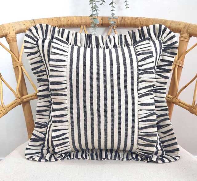 Bohemian Striped Linen Pillow Cover With Frill Edge - image 1