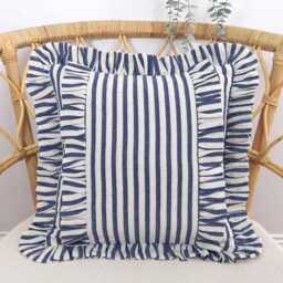 Bohemian Striped Linen Pillow Cover With Frill Edge - thumbnail 3