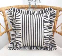 Bohemian Striped Linen Pillow Cover With Frill Edge - thumbnail 1