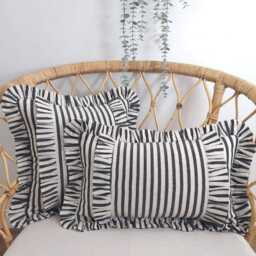 Bohemian Striped Linen Pillow Cover With Frill Edge - thumbnail 2