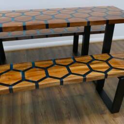 Hexagonal Rosewood Resin Bench, Blue Epoxy - 180cm - thumbnail 3
